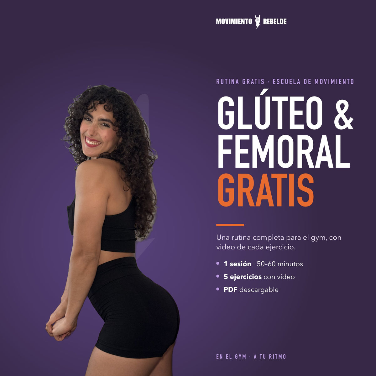 Diana de Movimiento Rebelde en ropa deportiva negra: portada de la Rutina Glúteo y Femoral GRATIS